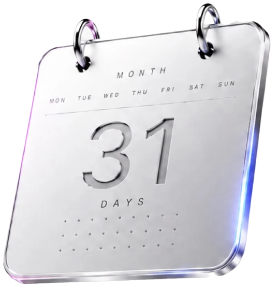 A glass calendar showing 31 days